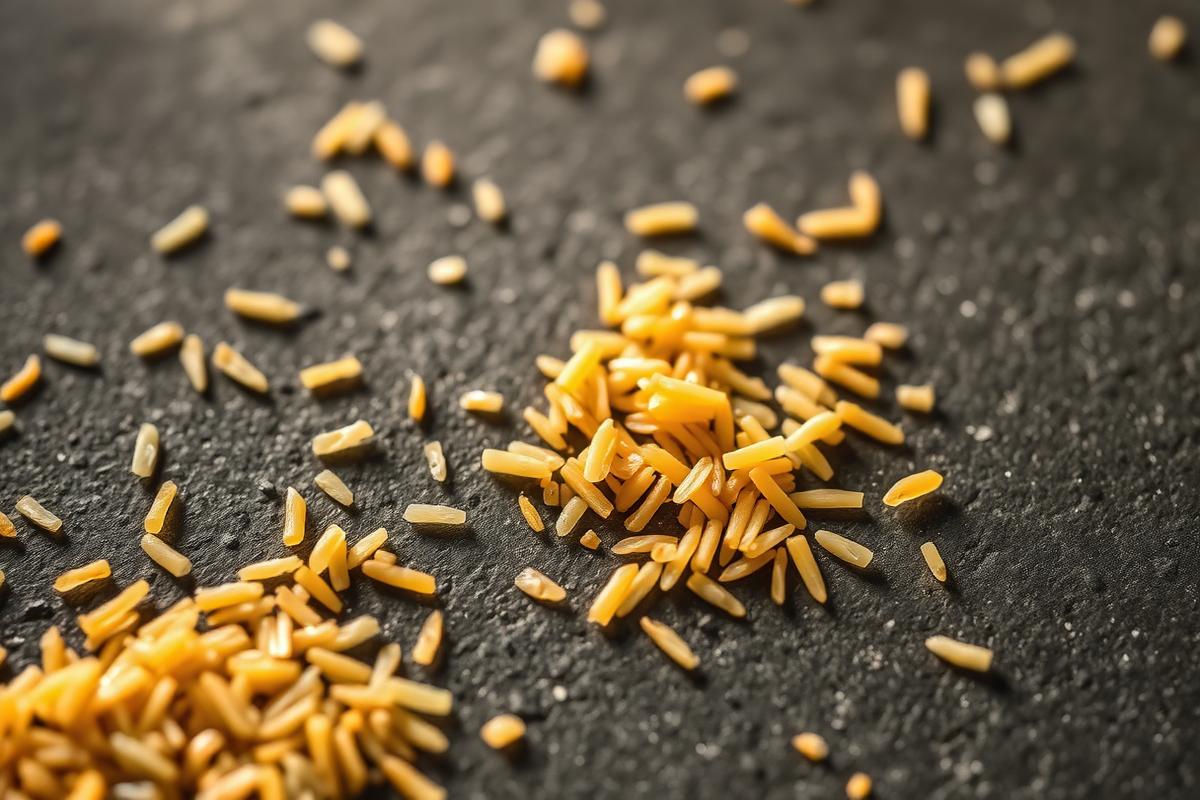 Granos de arroz sobre pizarra oscura